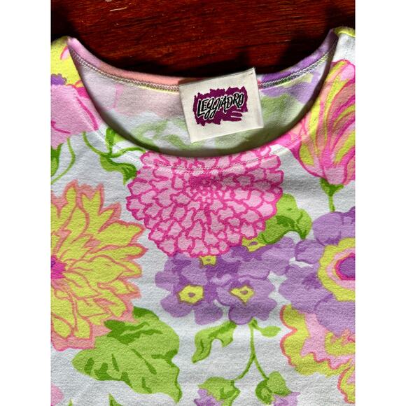 Vintage 90’s Designer Leggiadro Neon Pink White Purple Crop Top Tee Medium Large - Picture 4 of 5